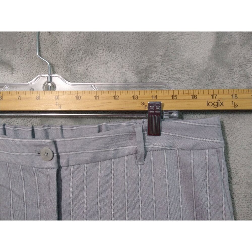 J Jill Pants Womens 16 Gray Striped Linen Blend Stretch Straight Leg Cropped - Picture 3 of 10